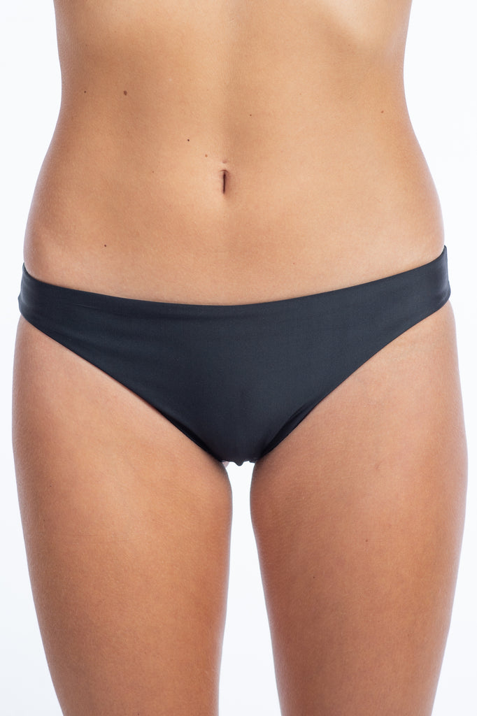 Traje De Baño Para Mujer Bikini Bottom Con Tela de Secado Rápido Con Estampado De Color Negro Liso Con Brillo CloseUp Frente