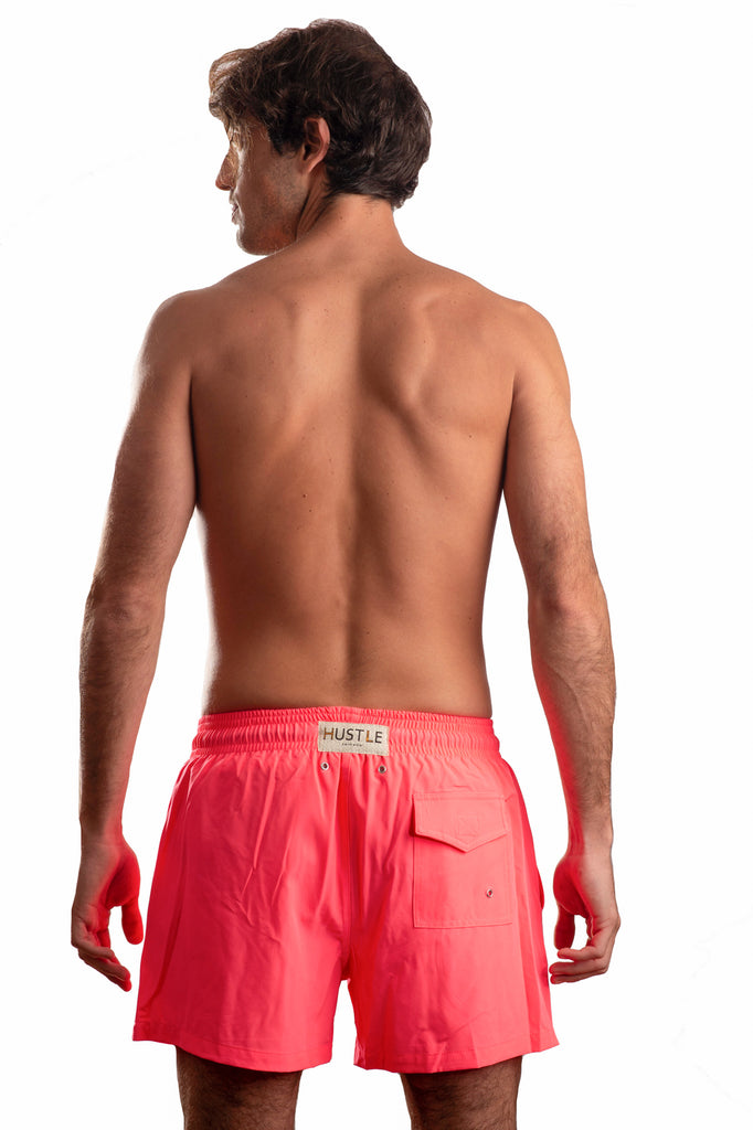 Traje De Baño Para Hombre Con Tela De Secado Rapido Repelente Elastica Color Rosa   Inspirado  En Elegancia Con  Colores solidos FullBody Atras